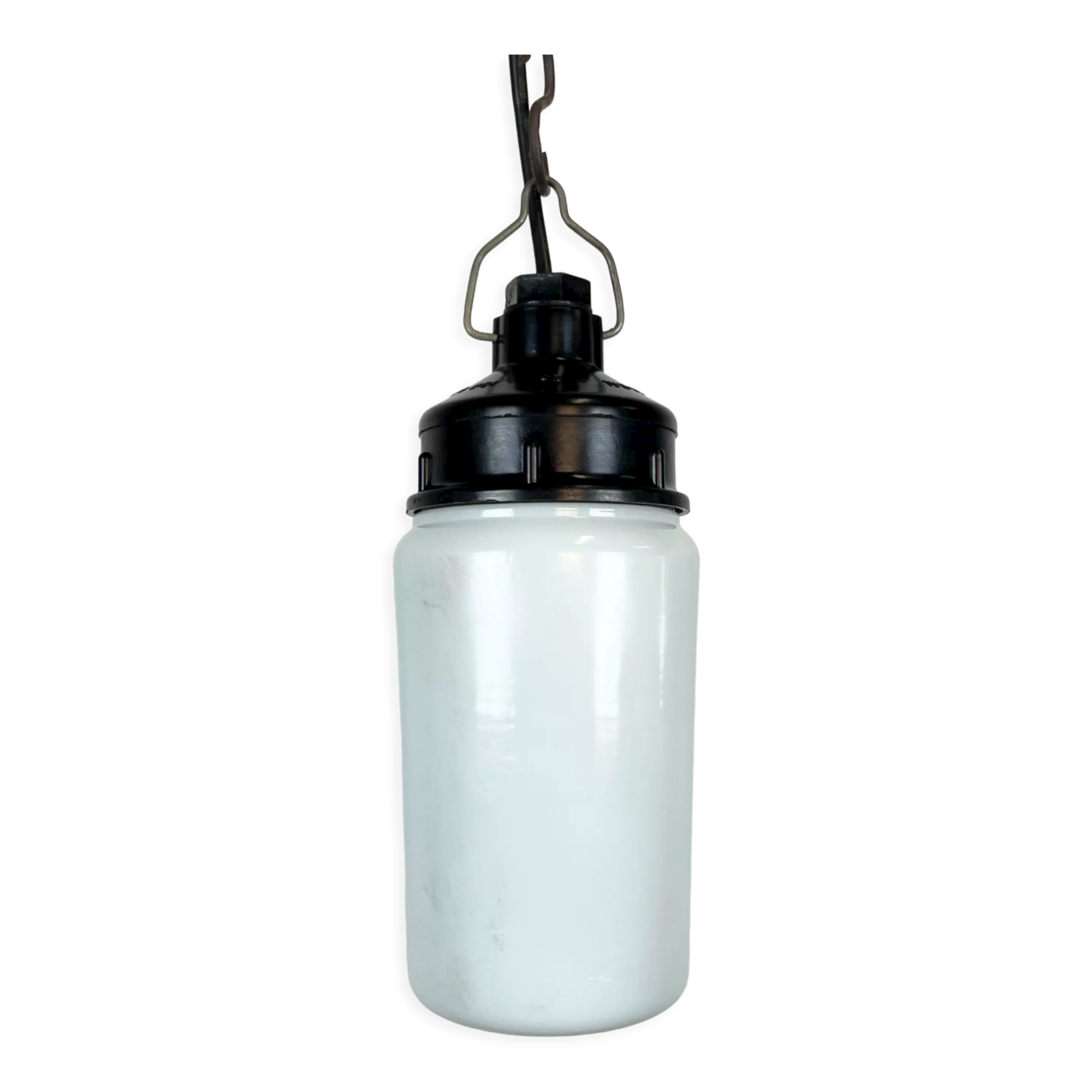 Industrial Bakelite Pendant Light with Milk Glass, 1970s