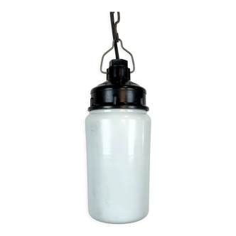 Industrial Bakelite Pendant Light with Milk Glass, 1970s