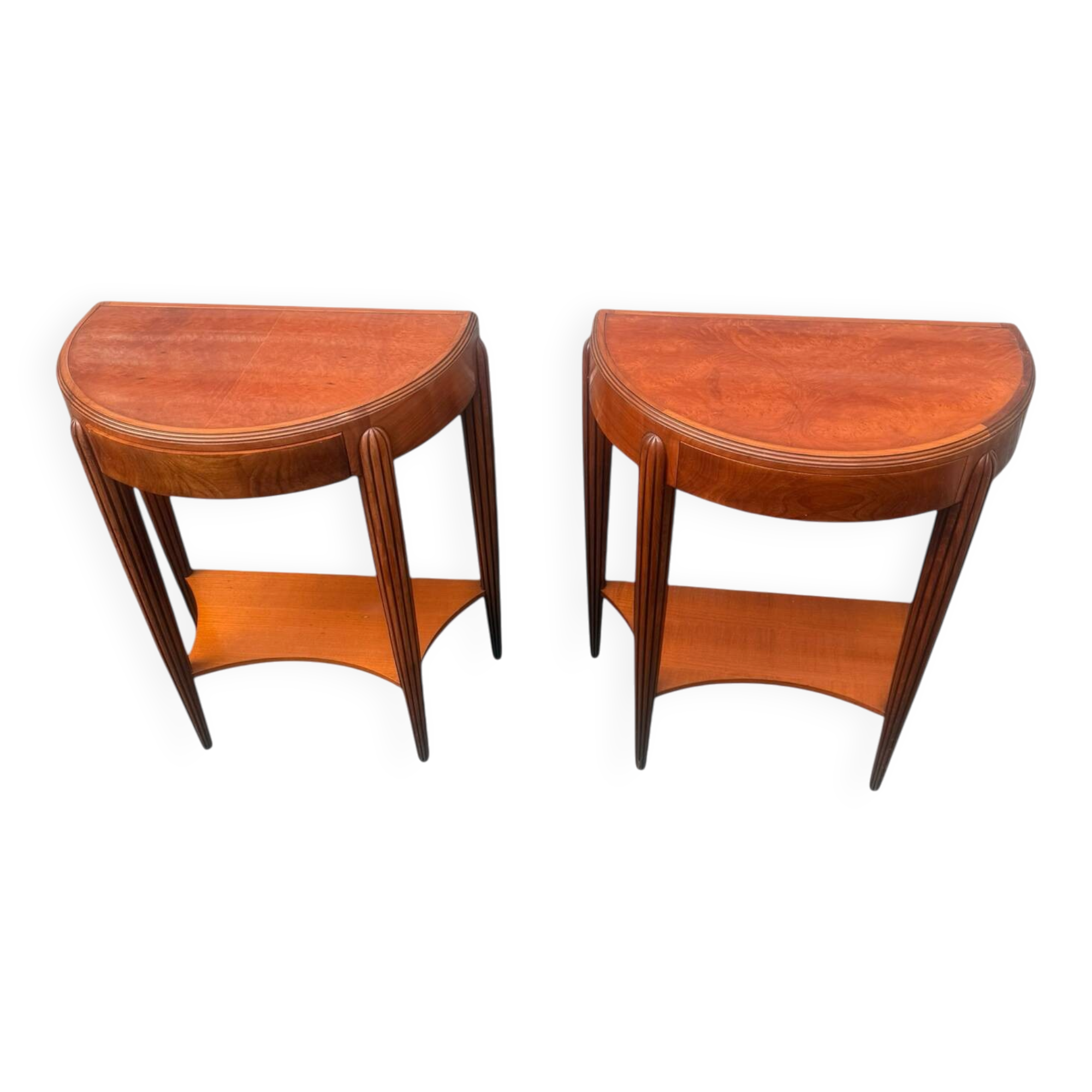 Pair of Art Deco demi-lune consoles in Mahogany