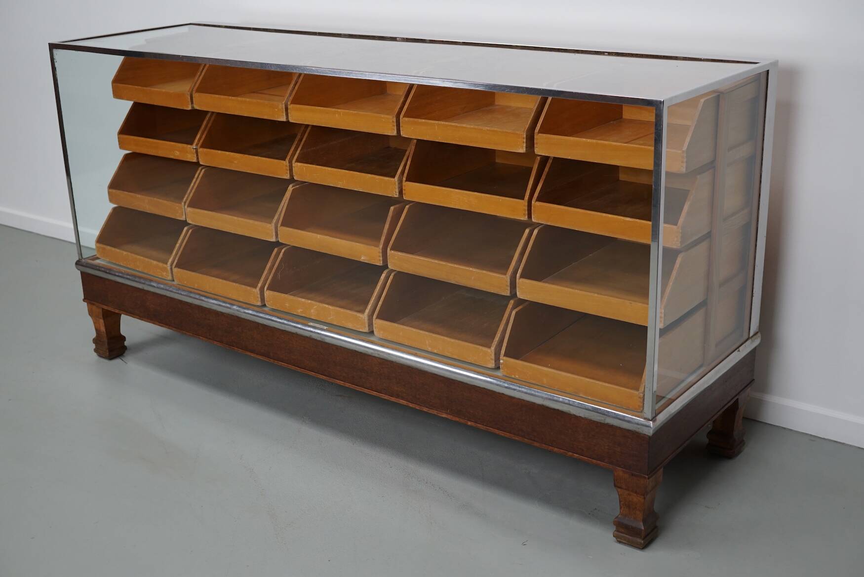 Vintage British maple & oak haberdashery cabinet or shop counter, 1930s