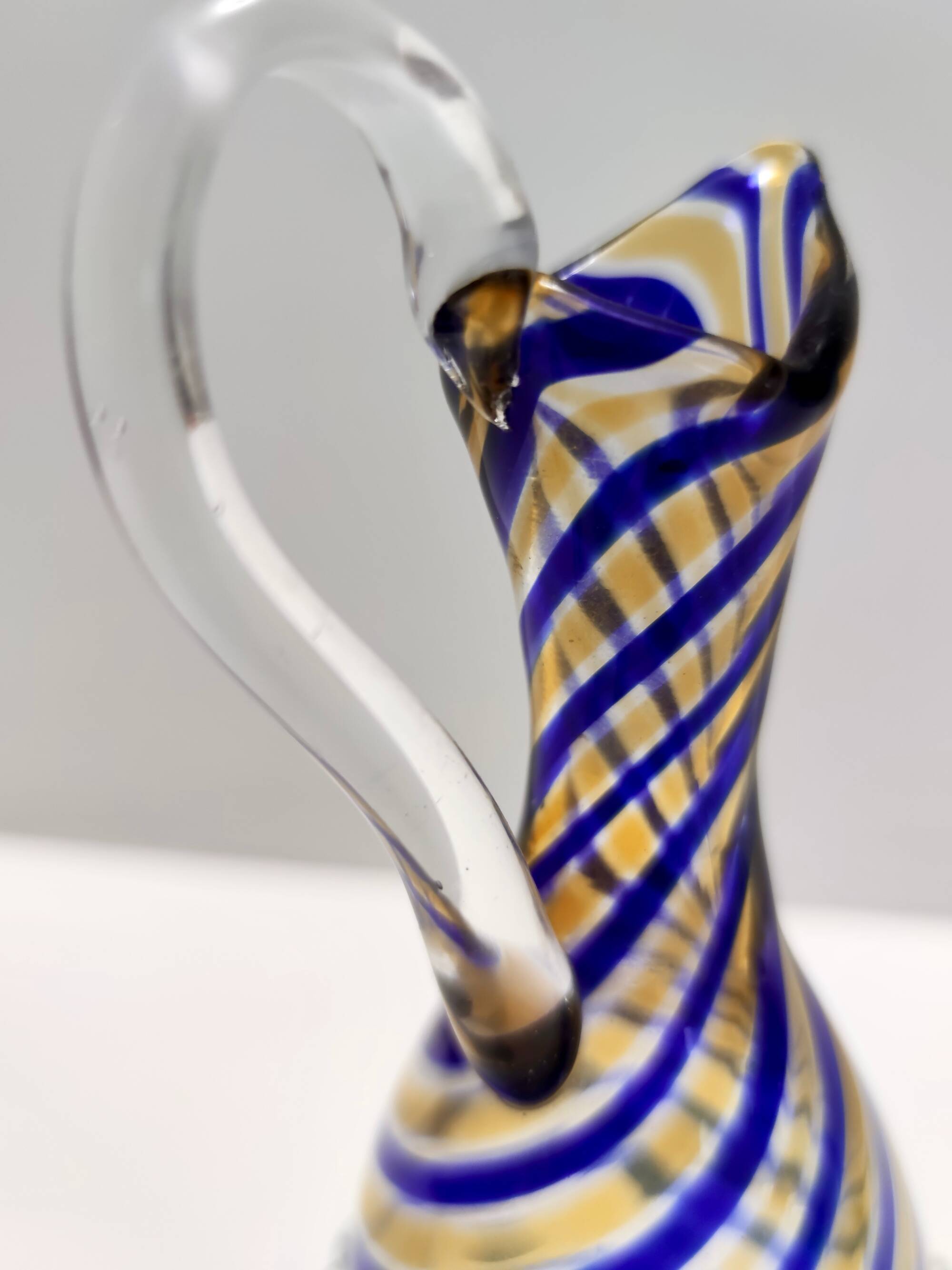 Murano Glass Pitcher Vase Ascribable to Toso with Blue and Yellow Canes