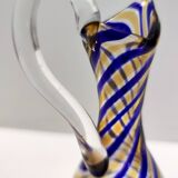 Murano Glass Pitcher Vase Ascribable to Toso with Blue and Yellow Canes
