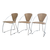 Set of 3 Linda chairs by Arrben – beige faux leather and chrome steel – 1980s