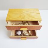 Boîte en bois avec tiroirs, boîte à bijoux années 1960