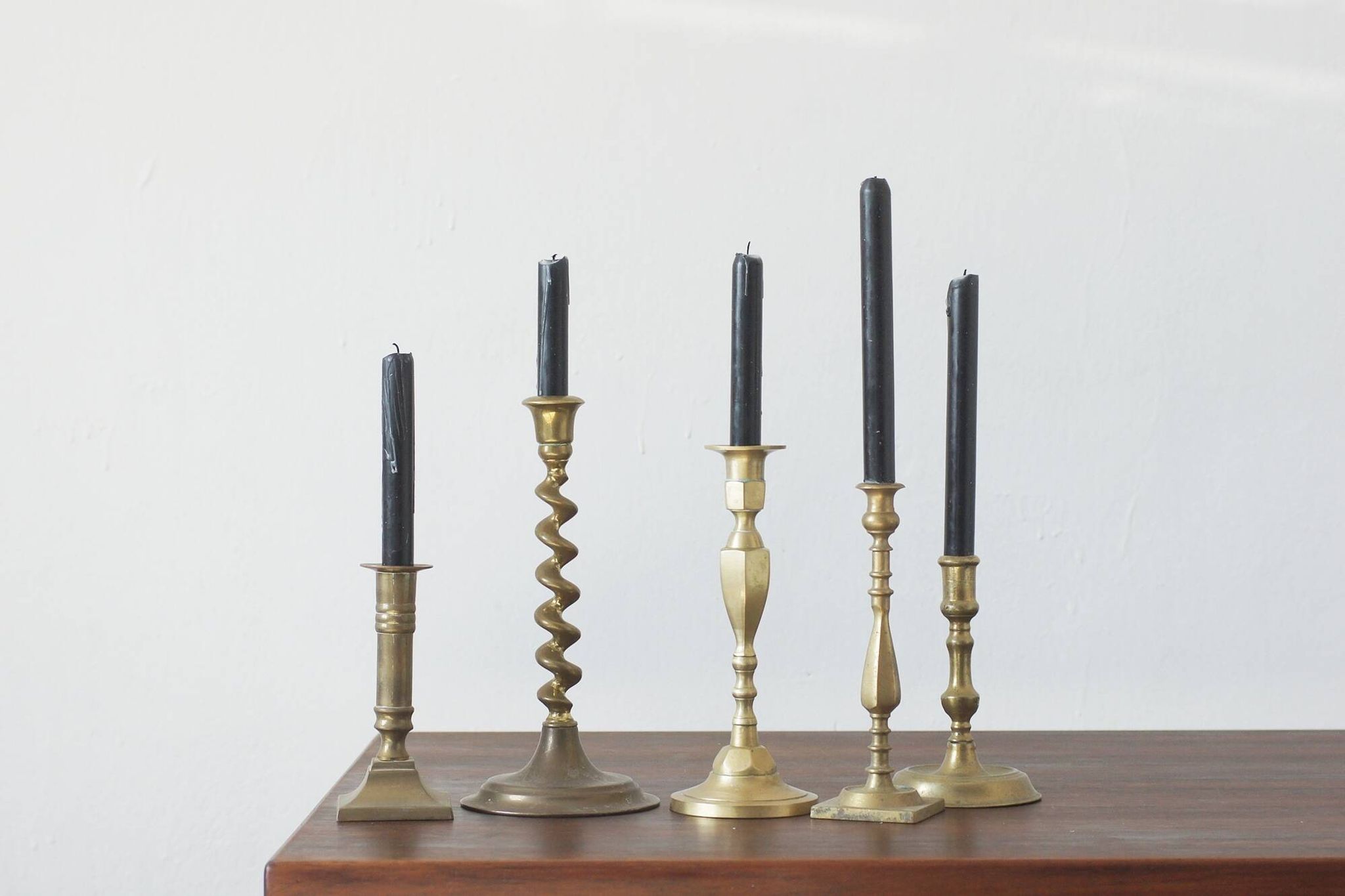 Vintage Brass Candlesticks, 1960s, Set of 5