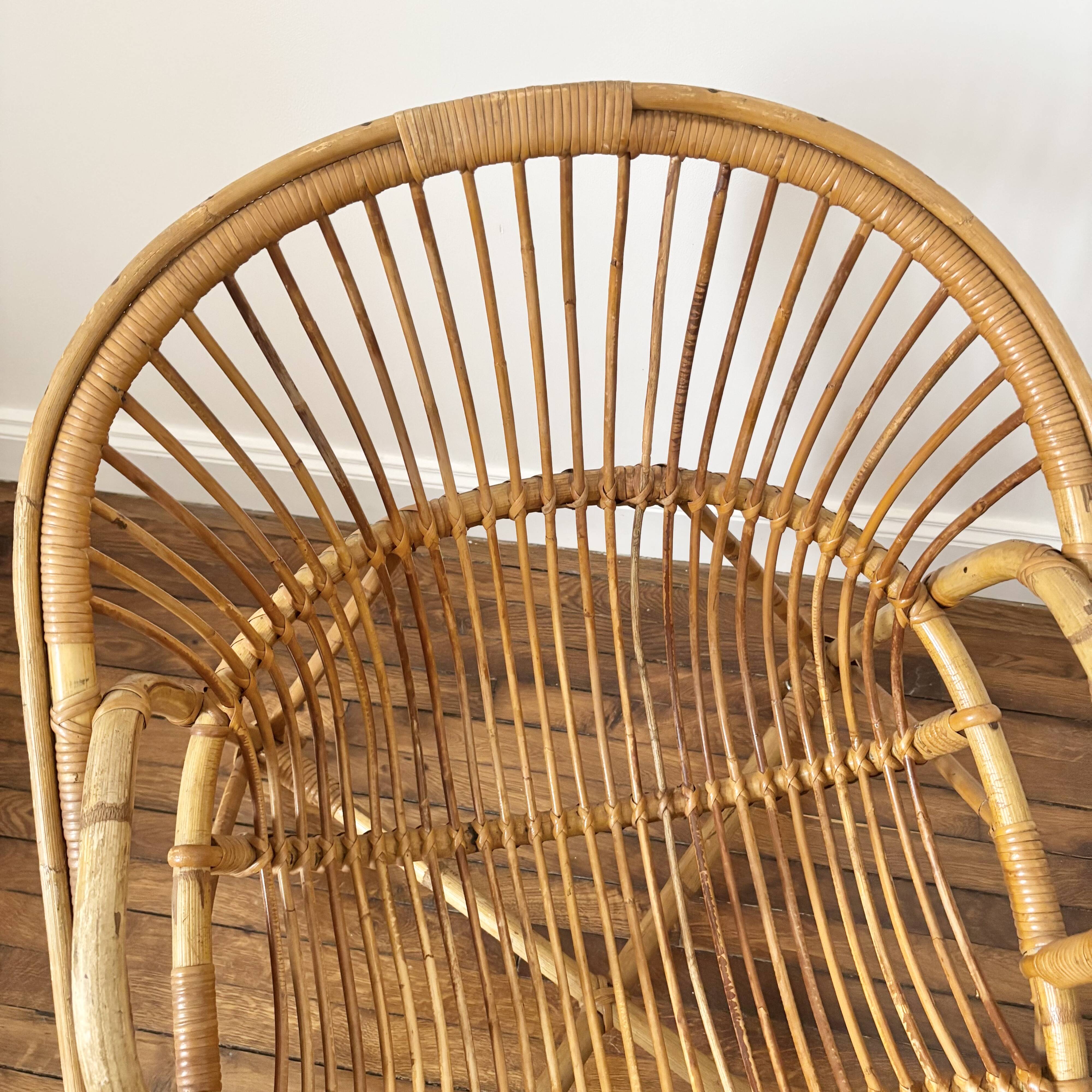 fauteuil en rotin vintage