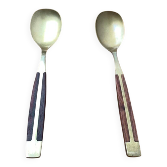 Mid-century brass and teak spoons, 1960s, set of 2