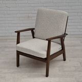 1960s, Danish armchair, refurbished, quality white/grey furniture fabric.