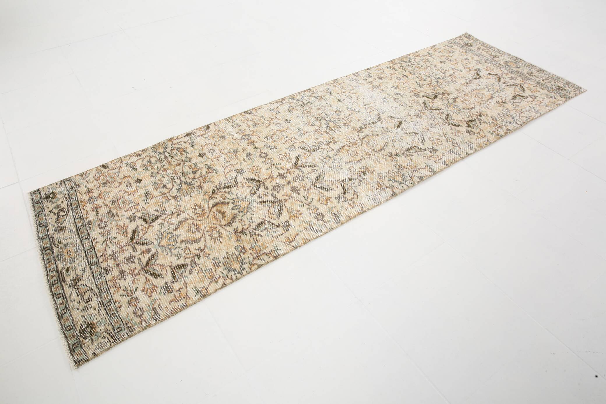 3x10 Beige & Brown Turkish Runner Rug, 84x263Cm