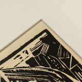 Hochbahn, B/W Linocut on Paper, 55 x 68 cm