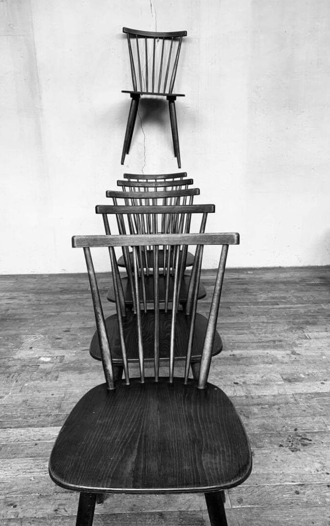 Series of 6 chairs bistro Baumann Model Menuet from the 1960s