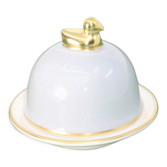 Silver-grey porcelain butter dish limoges legle under the sun