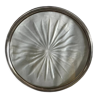 Serving pie dish in silver edged crystal