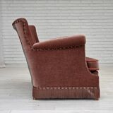 1970s, Danish 2-seater sofa, salmon pink furniture velour, beech wood.