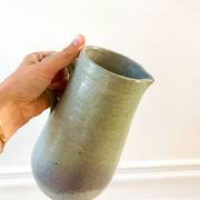 blue stoneware pitcher artisanal pottery 70s