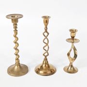 Set of 3 Vintage Twisted Brass Candle Holders, Midcentury