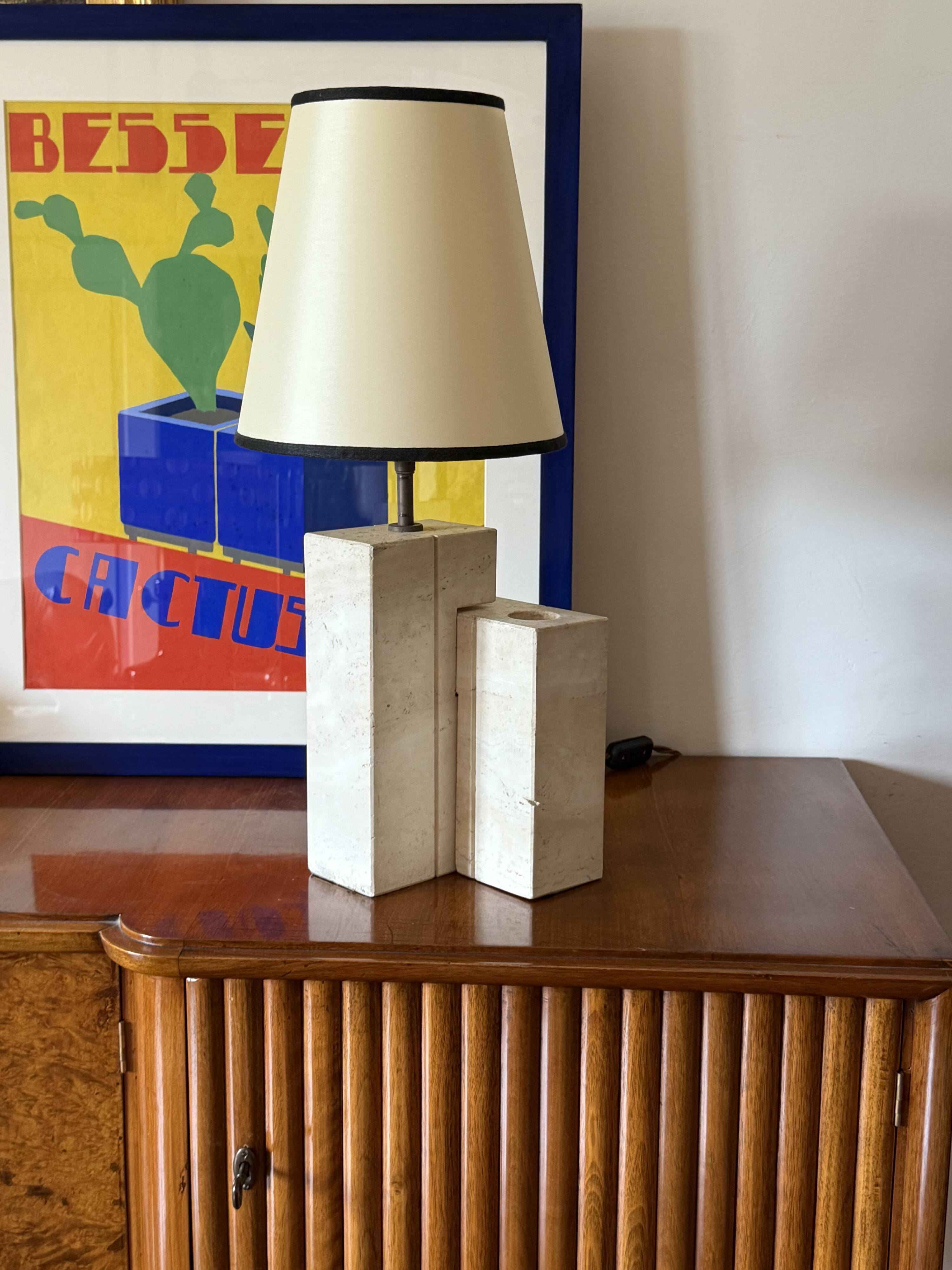 Mid-century modern travertine table lamp, Nucleo Sormani Italy 1960s