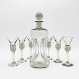 Decanter and Cordial Glasses in Grey Smoked Glass from Holmegaard Denmark, 1950s, Set of 7