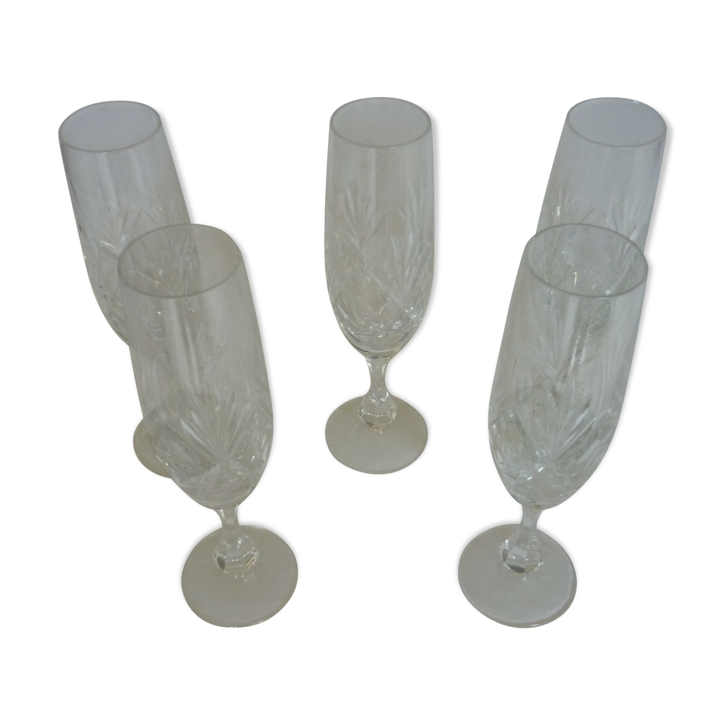 5 flutes with cut crystal champagne