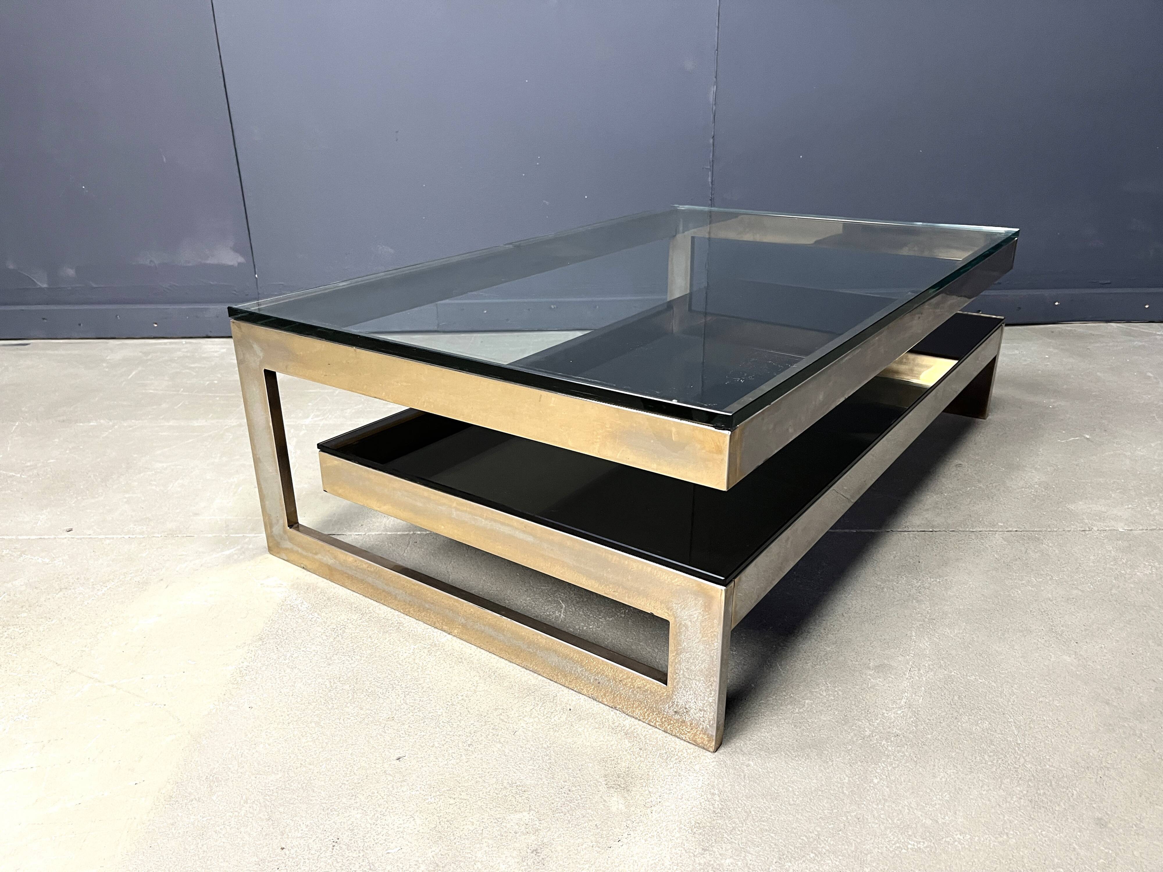 Vintage two-tiered coffee table in 23kt belgochrome, 1970s