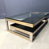 Vintage two-tiered coffee table in 23kt belgochrome, 1970s