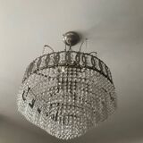 Lustre cascade de pampilles en cristal et bronze argenté