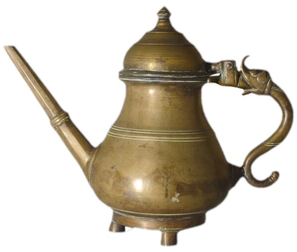 Verseuse, aiguière ou théière ethnique, ancienne, en bronze, Inde, 32x25cm