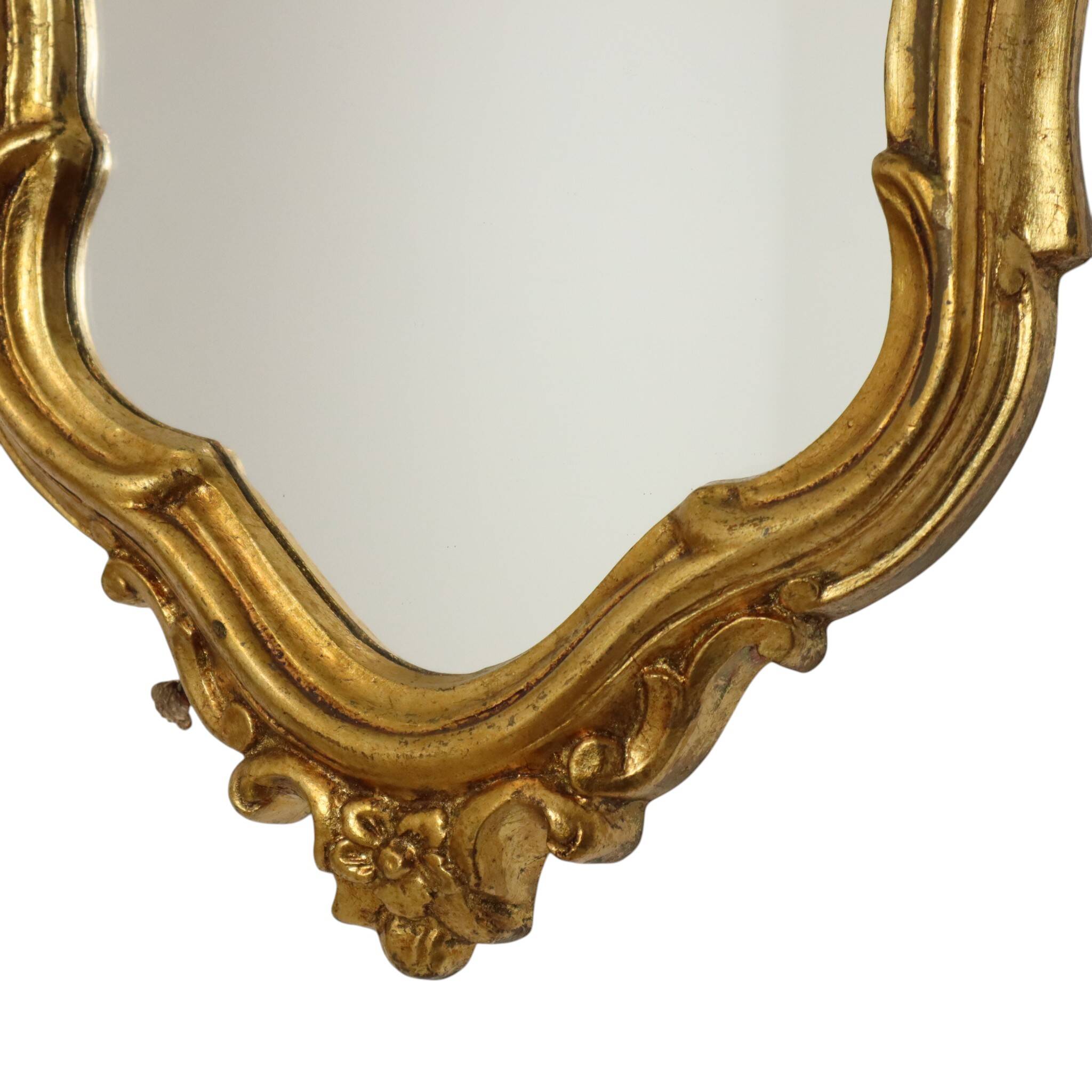French Baroque-style gold-leaf gilded mirror with crest, 71 cm