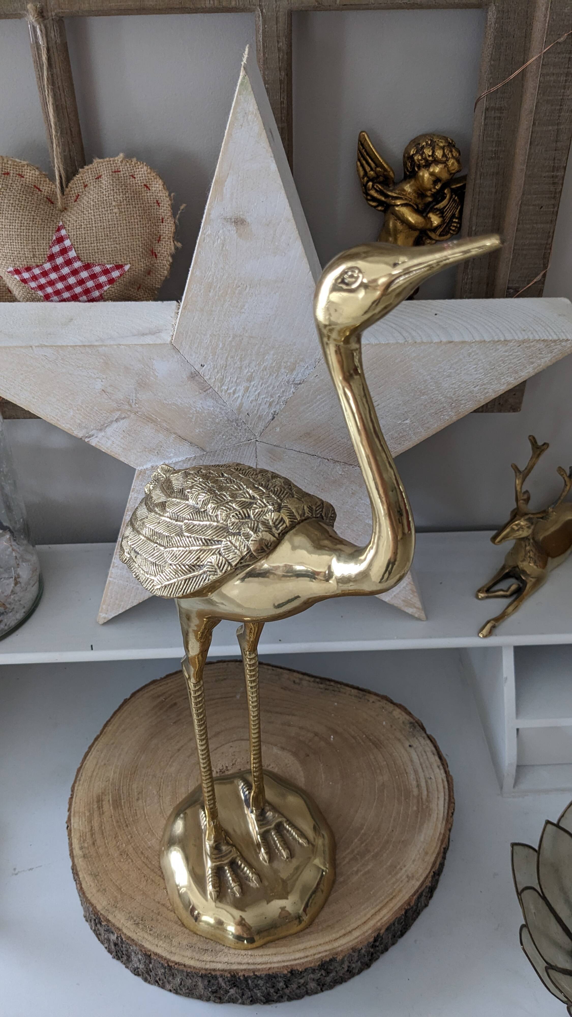 Vintage heron in gilded and solid brass