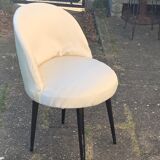 Vintage 1950s white satin armchair with compass legs