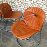 Seérie of 4 chairs Sabrina design Gastone Rinaldi for Rima, tawny leather, 1970