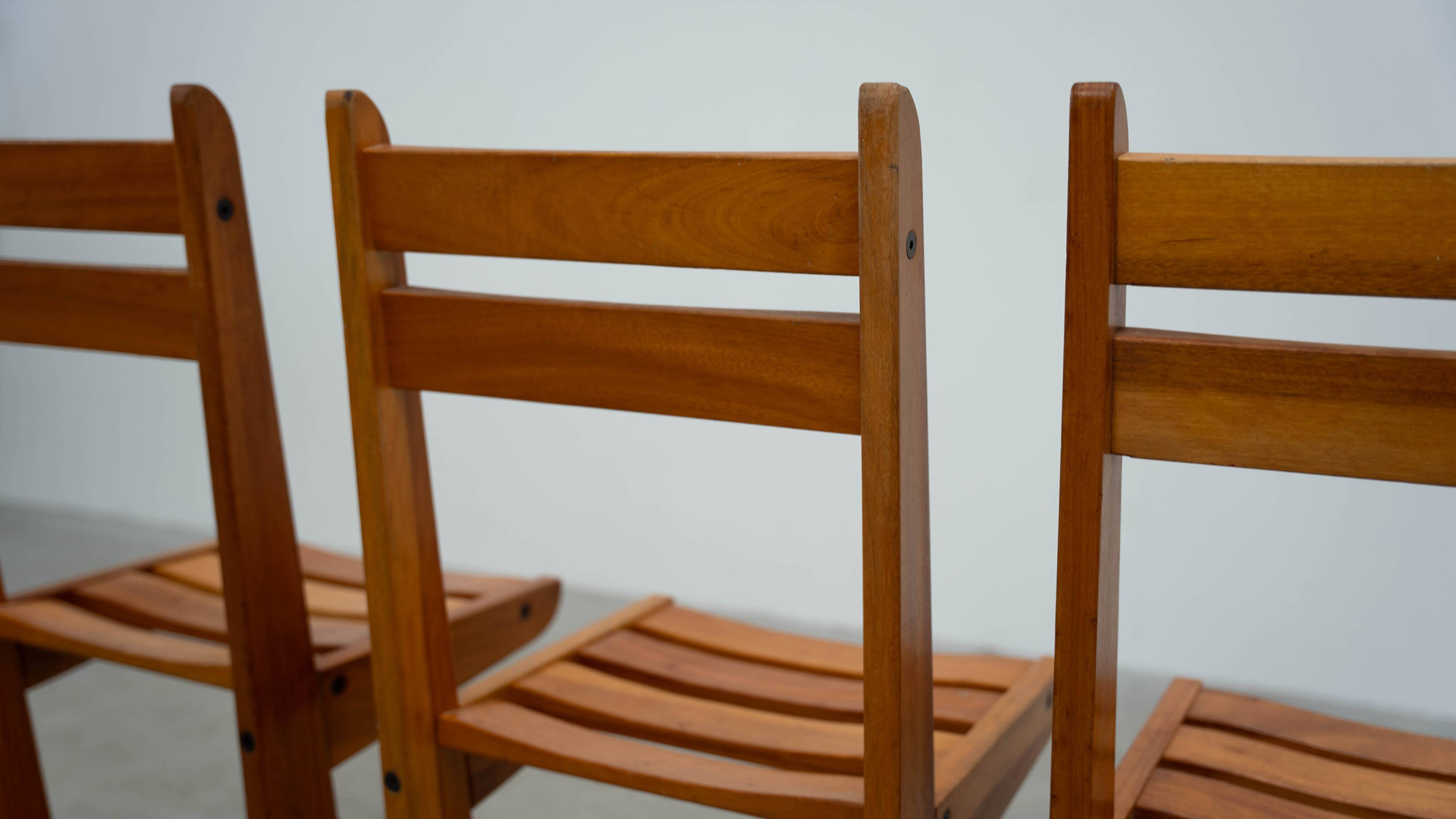 Set of six sculptural oak dining chairs