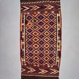 Vintage Afghan Tribal Kilim Wool Rug 390x185 cm Red, Orange, Brown, Black Large