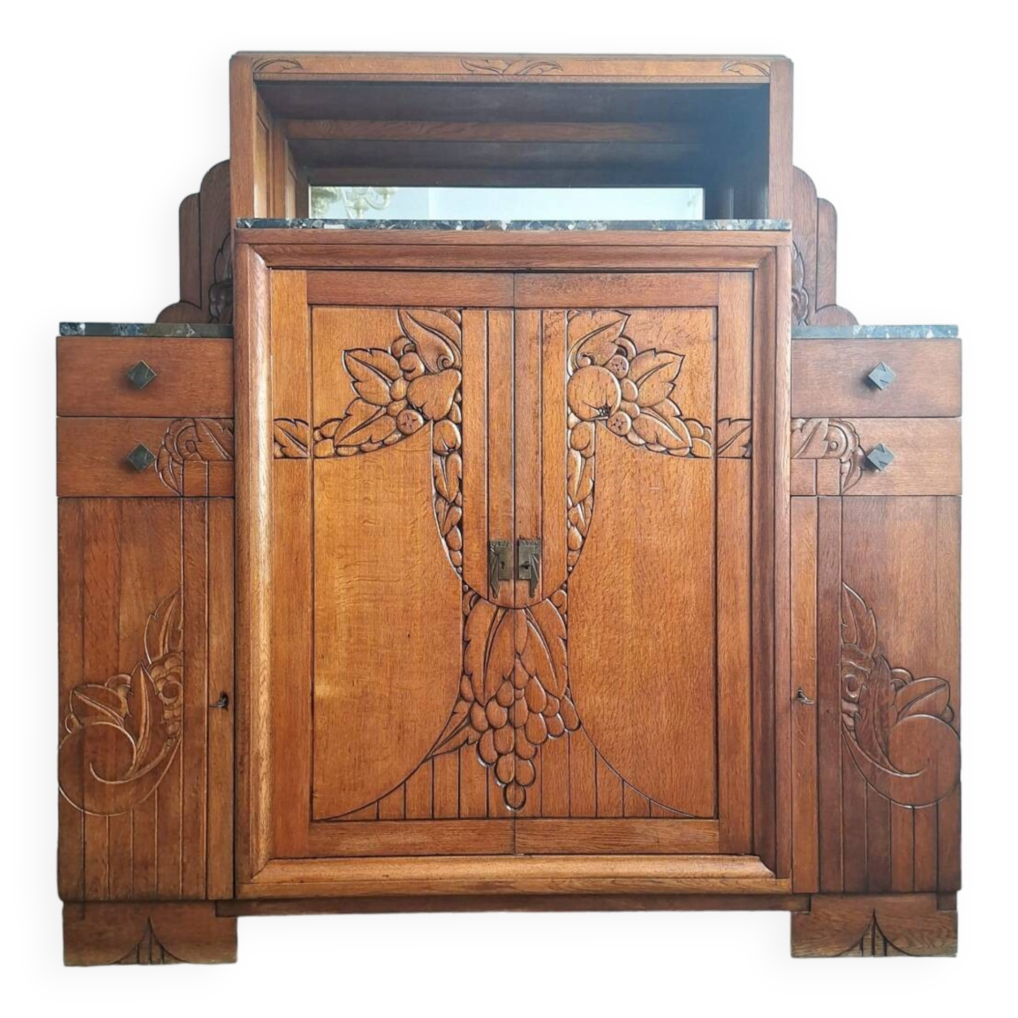 Art Deco sideboard with marble tops, antique dresser, display cabinet