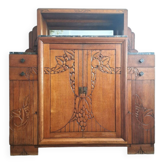 Buffet art déco plateaux marbre, meuble vaisselier ancien, vitrine