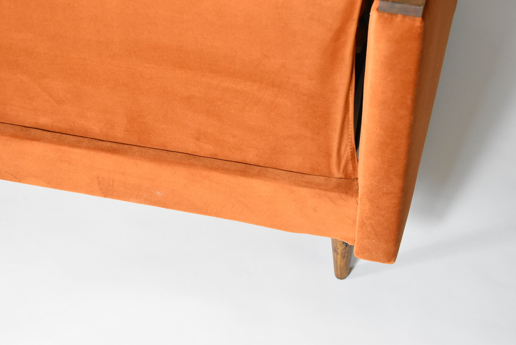 Vintage sofa, convertible couch, fully restored, 1960s, russet orange velvet