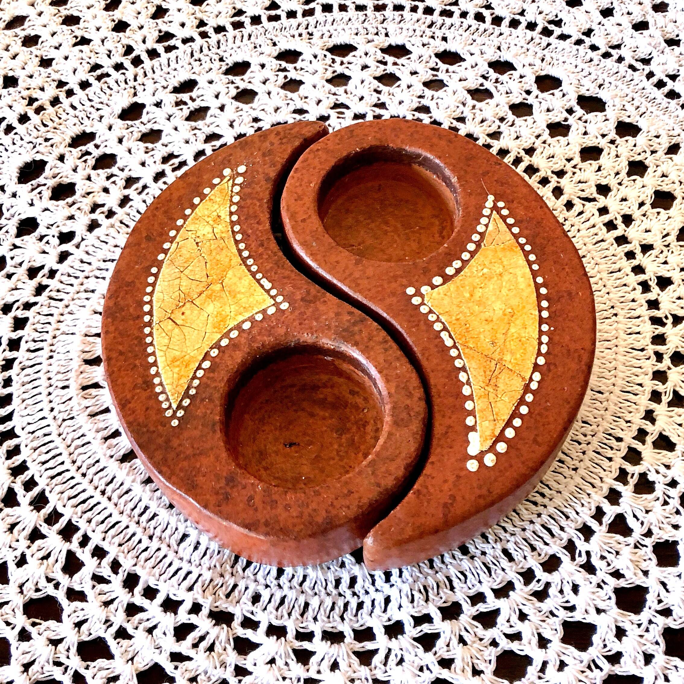 Double tealight candle holder YIN -YANG terracotta handmade decor Indonesia