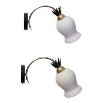 Duo wall lamps in opaline brass black finish