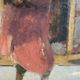 Vintage Oil On Canvas Interior with Woman Signed By Artist W.S., circa 1950s