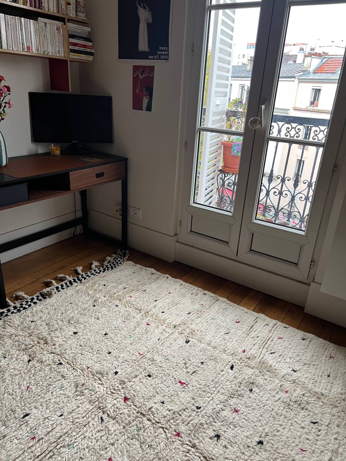 Berber Beni Ouarain handmade rug with colorful polka dots, 100% wool