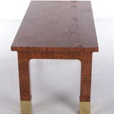 Harrison Van Horn Raffia and Brass Rectangle Coffee Table, 1970