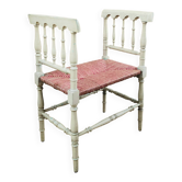 Banquette from the late 19th century with a seat in coloured straw and a re-painted structure.