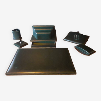 Vintage 7-Piece 1950s Desk Set in Green Leather "Le Tanneur".