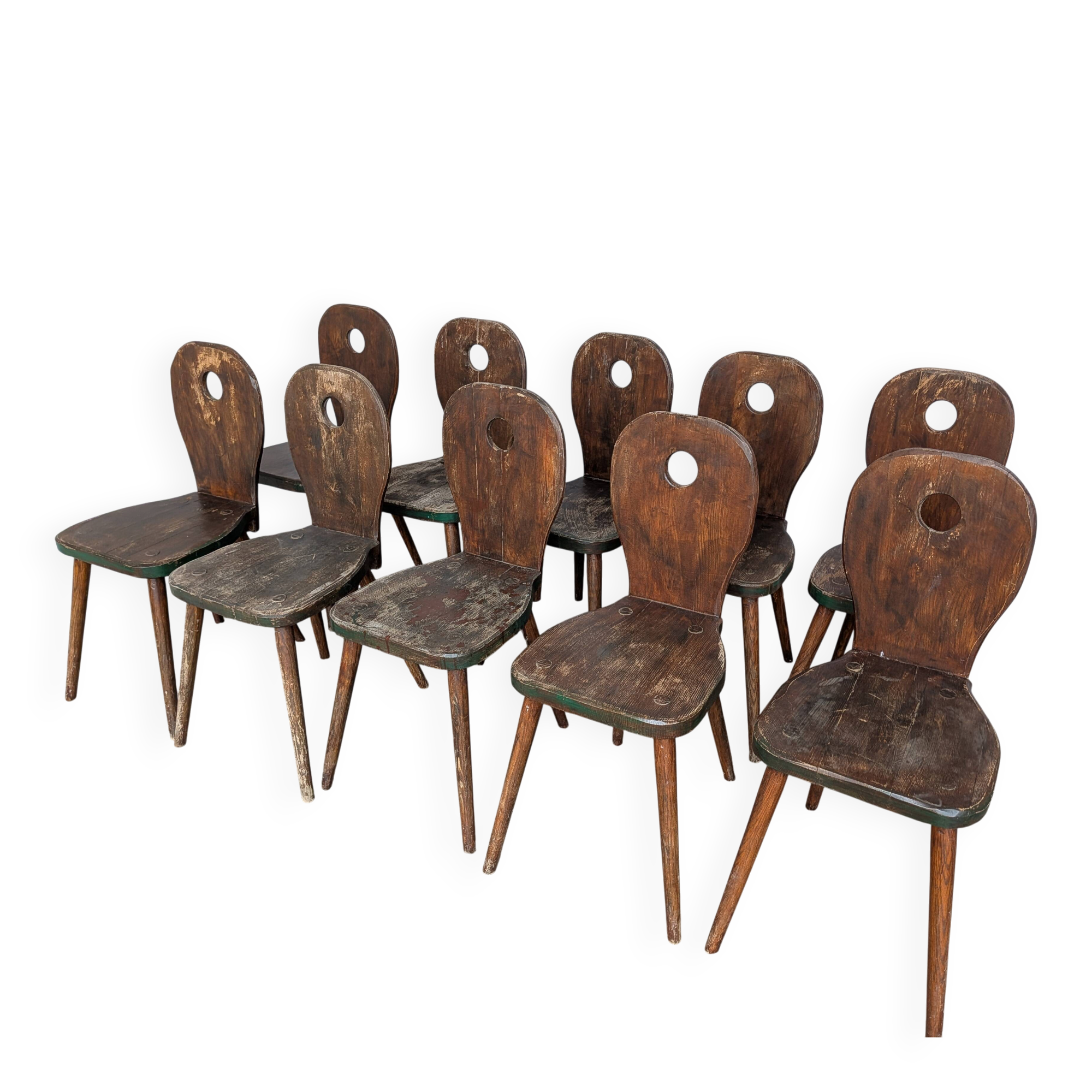 8 chaises brutalistes vintage en bois