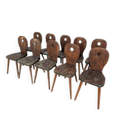 8 chaises brutalistes vintage en bois
