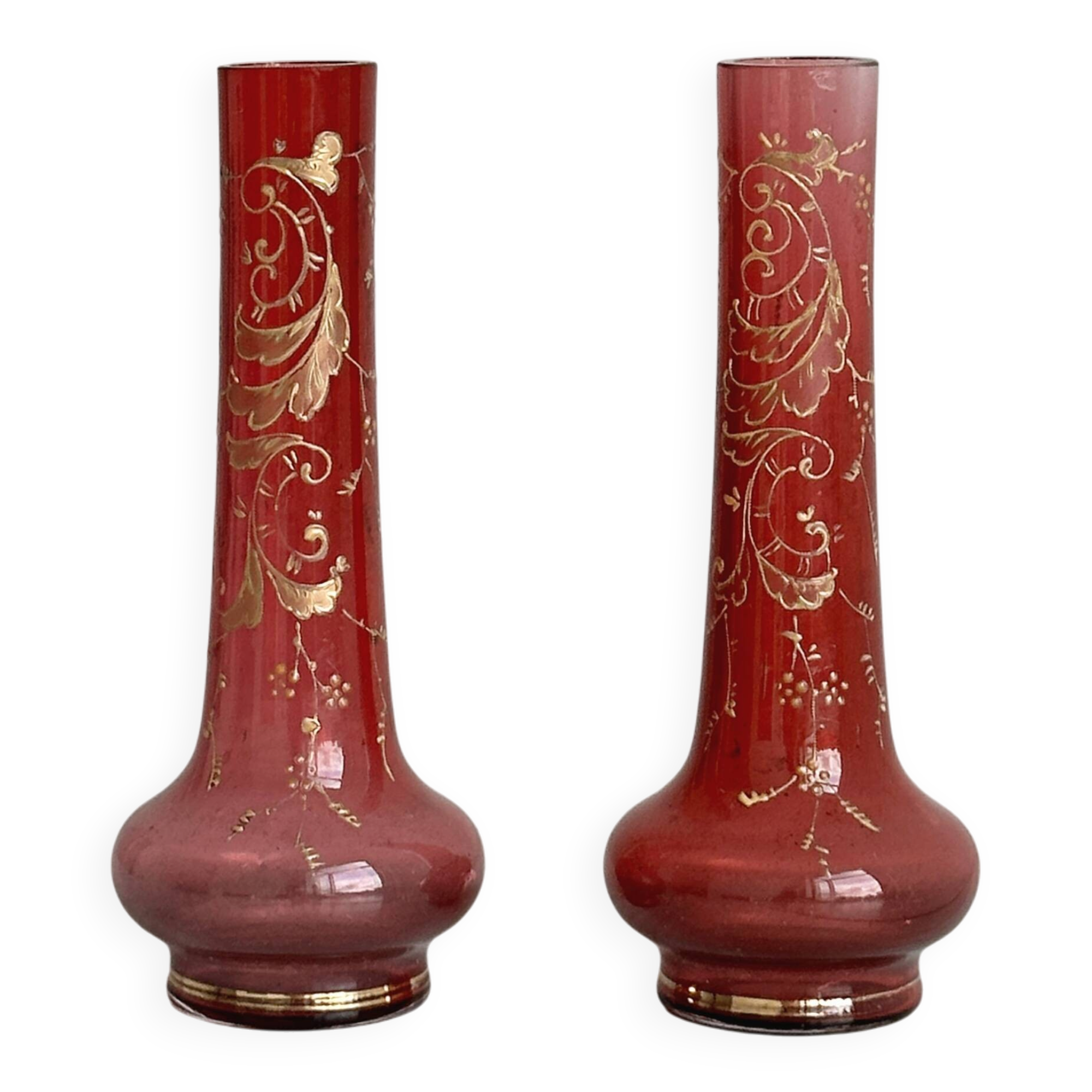 Duo of small antique glass vases
