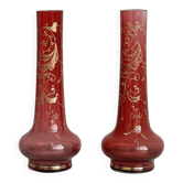 Duo of small antique glass vases