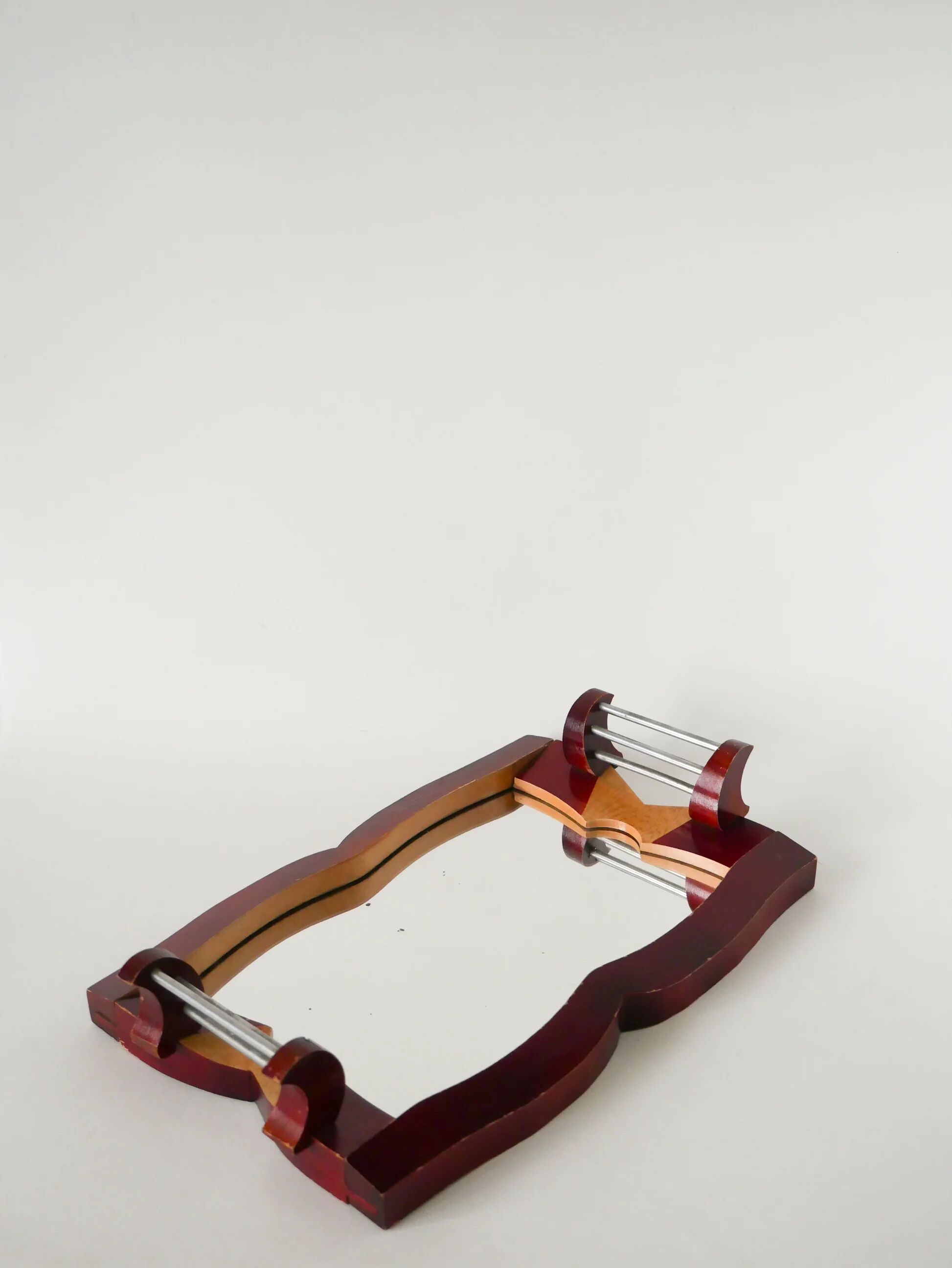 Bicolour wooden and metal tray, Bordeaux, Art Deco, 1930