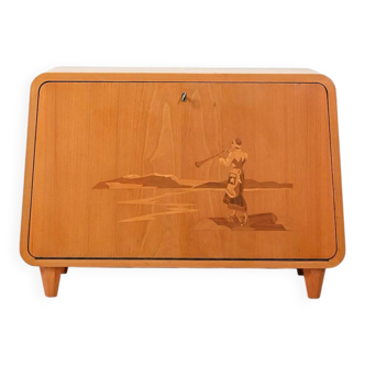 Scandinavian 1940s elm cabinet with inlay