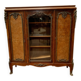 Louis XV style bookcase in mahogany and burr walnut, 20th century